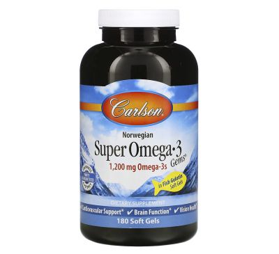 Carlson Labs, Norwegian, Super Omega-3 Gems, 600 mg, 180 Soft Gels