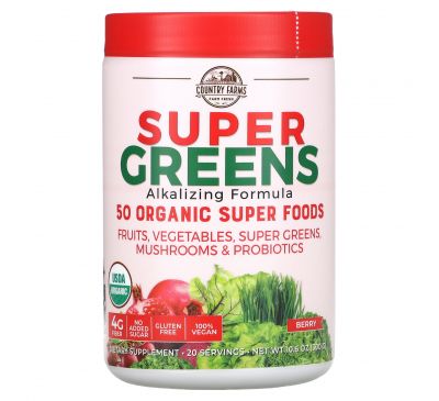 Country Farms, Super Greens, Alkalizing Formula, Berry, 10.6 oz (300 g)