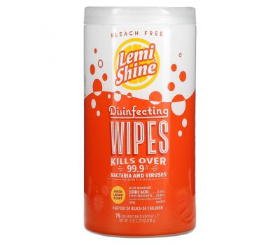 Lemi Shine, Disinfecting Wipes, Fresh Lemon, 75 Pre-Moistened Wipes