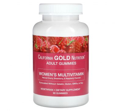 California Gold Nutrition, мультивітаміни для жінок у жувальних таблетках, з ягідним і фруктовим смаками, 90 жувальних таблеток