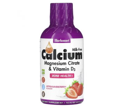 Bluebonnet Nutrition, Liquid Calcium, Magnesium Citrate Plus Vitamin D3, Natural Strawberry Flavor, 16 fl oz (472 ml)