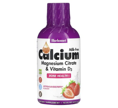 Bluebonnet Nutrition, Liquid Calcium, Magnesium Citrate Plus Vitamin D3, Natural Strawberry Flavor, 16 fl oz (472 ml)