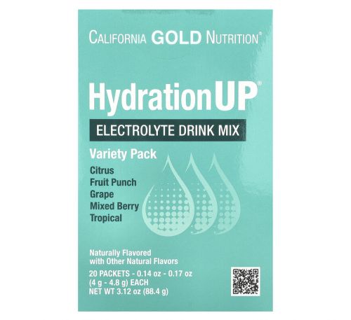 California Gold Nutrition, HydrationUP, суміш для напоїв з електролітами, асорті смаків, 20 пакетиків по 4,2 г (0,15 унції)