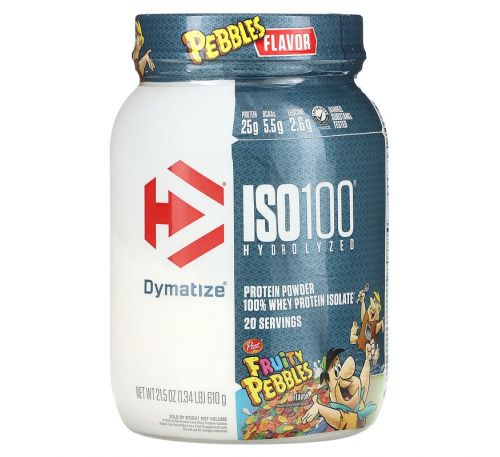 Dymatize, 100 %-вий ізолят сироваткового протеїну, гідролізований за стандартом ISO100, фруктові шматочки, 610 г (1,34 фунта)