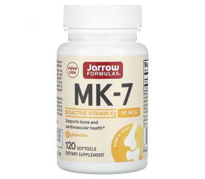 Jarrow Formulas, MK-7, вітамін К2 у вигляді МК-7, 90 мкг, 120 капсул