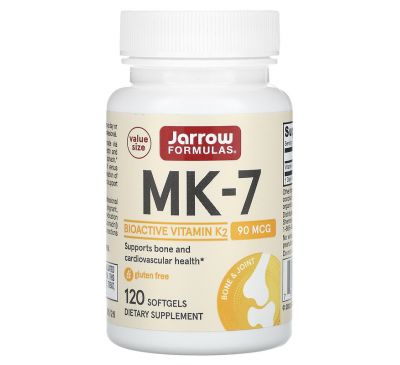 Jarrow Formulas, MK-7, вітамін К2 у вигляді МК-7, 90 мкг, 120 капсул