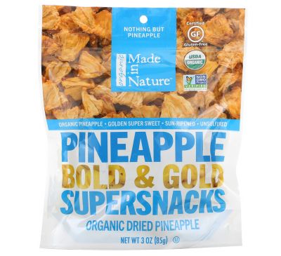 Made in Nature, Organic Dried Pineapple, Bold & Gold Supersnacks, 3 oz (85 g)