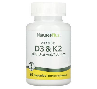 NaturesPlus, вітамін D3 та вітамін K2, 90 капсул