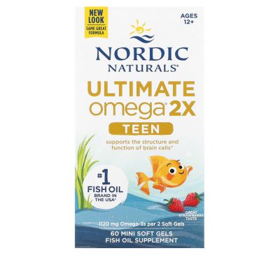 Nordic Naturals, Ultimate Omega 2X Teen, для дітей віком 12–18 років, зі смаком полуниці, 60 міні-капсул