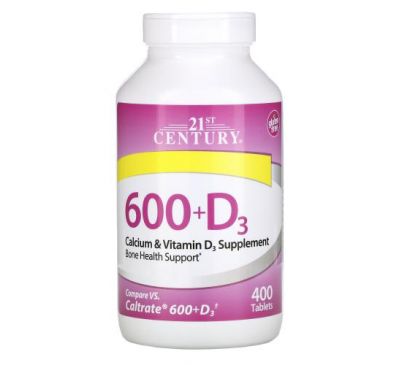 21st Century, 600+D3, добавка з кальцієм і вітаміном D3, 400 таблеток