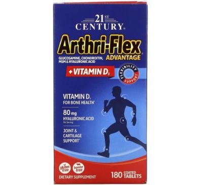 21st Century, Arthri-Flex Advantage, добавка для підтримки суглобів з вітаміном D3, 180 вкритих оболонкою таблеток