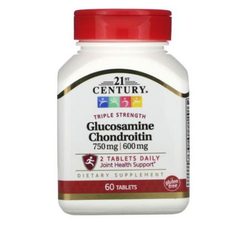 21st Century, Glucosamine / Chondroitin, Triple Strength, 750 mg / 600 mg, 60 Tablets