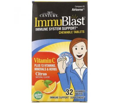 21st Century, ImmuBlast, вітамін C, цитрус, 32 жувальні таблетки