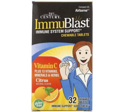 21st Century, ImmuBlast, витамин C, с цитрусовым вкусом, 32 жевательные таблетки