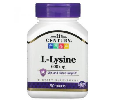 21st Century, L-лізин, 600 мг, 90 таблеток