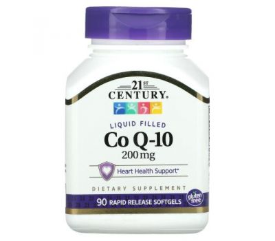 21st Century, жидкий коэнзим Q10, 200 мг, 90 капсул
