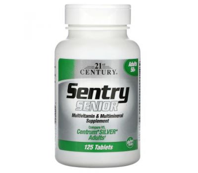 21st Century, Sentry Senior, мультивітаміни та мультимінеральні добавки, для дорослих 50+, 125 таблеток