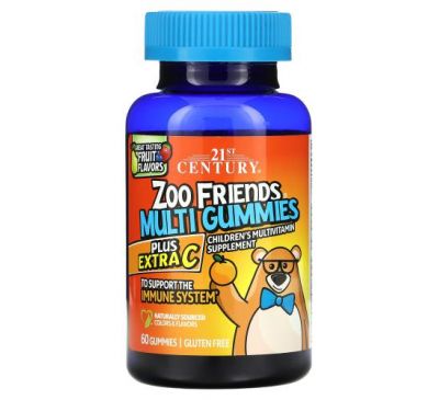 21st Century, Zoo Friends, мультивітаміни в жувальних таблетках, з додатковим вітаміном С, 60 жувальних таблеток