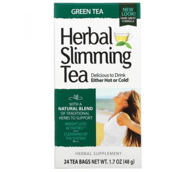 21st Century, травяной чай для похудения, зеленый чай, 24 чайных пакетика, 48 г (1,7 унции)