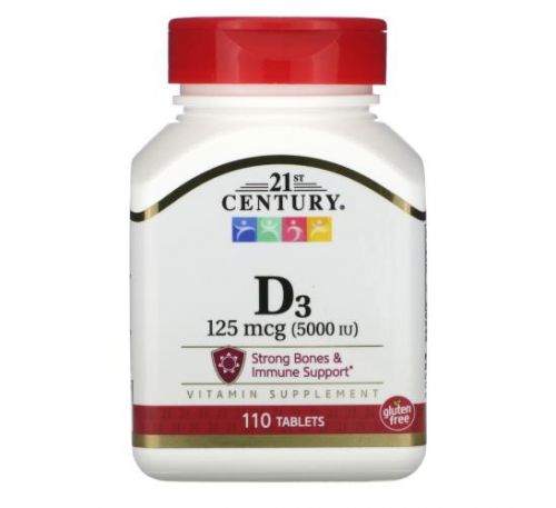 21st Century, витамин D3, 125 мкг (5000 МЕ), 110 таблеток