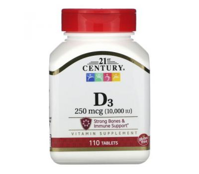 21st Century, Витамин D3, 250 мкг (10 000 МЕ), 110 таблеток