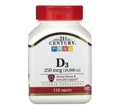21st Century, Витамин D3, 250 мкг (10 000 МЕ), 110 таблеток