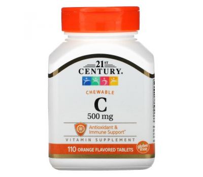 21st Century, жувальний вітамін C, апельсиновий смак, 500 мг, 110 таблеток