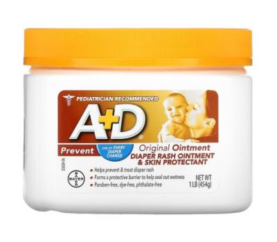 A+D, Original Ointment, мазь от пеленочной сыпи и средство для защиты кожи, 454 г (1 фунт)