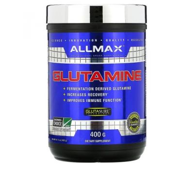 ALLMAX Nutrition, 100% чистый микронизированный глутамин, без глютена, веганский продукт, с сертификатом кошерности, 400 г (14,1 фунтов)