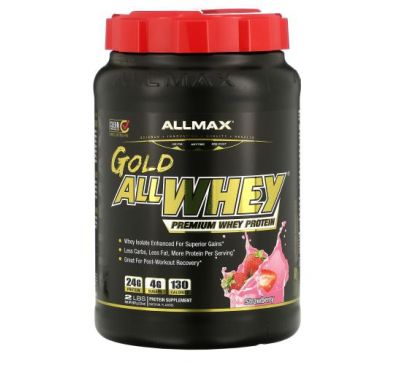 ALLMAX Nutrition, AllWhey Gold, 100% сывороточный белок премиум-качества, со вкусом клубники, 907 г (2 фунта)