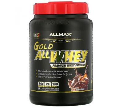 ALLMAX Nutrition, AllWhey Gold, 100 % сывороточный белок + изолят сывороточного белка премиум-качества, со вкусом шоколада, 907 г (2 фунта)