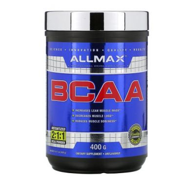 ALLMAX Nutrition, BCAA, быстрорастворимый продукт, соотношение 2:1:1, неароматизированный порошок, 400 г