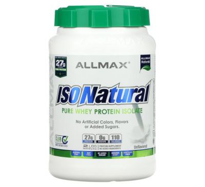ALLMAX Nutrition, IsoNatural, чистый изолят сывороточного протеина, оригинальный, без ароматизаторов, 907 г (2 фунта)