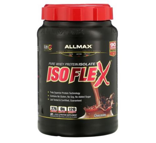 ALLMAX Nutrition, Isoflex, чистый изолят сывороточного протеина (фильтрация ИСП частицами, заряженными ионами), со вкусом шоколада, 907 г (32 унции)