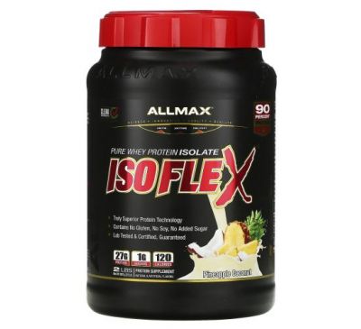 ALLMAX Nutrition, Isoflex, Pure Whey Protein Isolate (WPI Ion-Charged Particle Filtration), Pineapple Coconut, 2 lbs (907 g)
