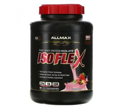 ALLMAX Nutrition, Isoflex, 100% ультра чистый изолят сывороточного протеина (технология ионной фильтрации), клубника, 5 фунтов (2,27 кг)