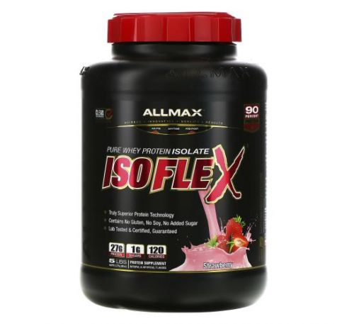 ALLMAX Nutrition, Isoflex, Pure Whey Protein Isolate (WPI Ion-Charged Particle Filtration), Strawberry, 5 lbs. (2.27 kg)