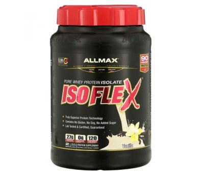 ALLMAX Nutrition, Isoflex, Pure Whey Protein Isolate (WPI Ion-Charged Particle Filtration), Vanilla, 2 lbs (907 g)