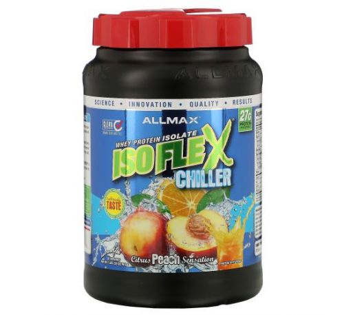 ALLMAX Nutrition, Isoflex Chiller, сверхчистый 100%-ный изолят сывороточного протеина (фильтрация ИСП частицами, заряженными ионами), цитрусово-персиковое ощущение, 2 фунта (907 г)