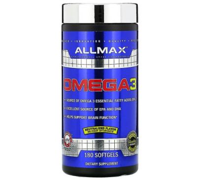 ALLMAX Nutrition, Omega-3, Ultra-Pure Cold-Water Fish Oil Concentrate, 180 Softgels