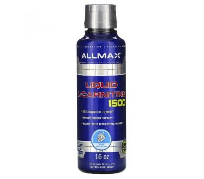 ALLMAX Nutrition, жидкий L-карнитин 1500, голубая малина, 473 мл (16 уний)