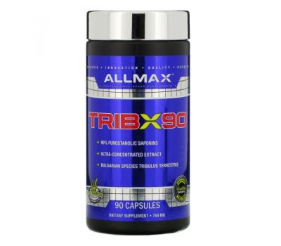 ALLMAX Nutrition, TribX90, Ultra-Concentrated Bulgarian Tribulus, 90% Furostanolic Saponins, 750 mg, 90 Capsules