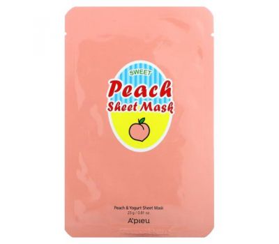 A'Pieu, Тканевая маска для красоты Sweet Peach, персик и йогурт, 1 шт., 23 г (0,81 унции)