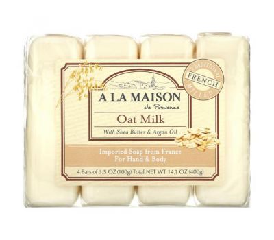 A La Maison de Provence, кусковое мыло для рук и тела с овсяным молоком, 4 куска по 100 г (3,5 унции) каждый