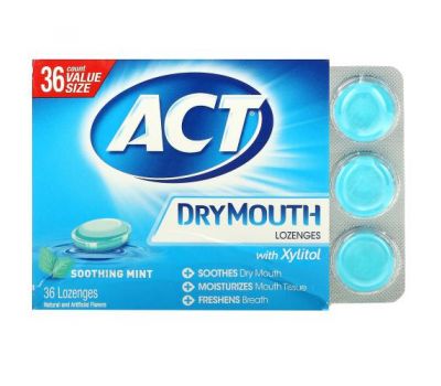 Act, Dry Mouth Lozenges with Xylitol, Soothing Mint, 36 Lozenges