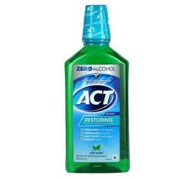 Act, Restoring Anticavity Fluoride Mouthwash, Alcohol Free, Mint Burst, 33.8 fl oz (1 L)
