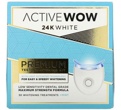 Active Wow, 24K White, Premium Teeth Whitening Kit, + Mint, 30 Treatments