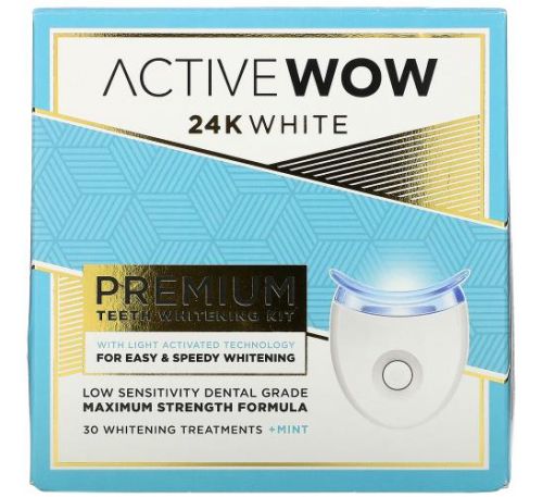 Active Wow, 24K White, набор для отбеливания зубов премиального качества, со вкусом мяты, 30 применений