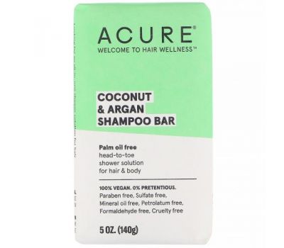 Acure, Coconut & Argan Shampoo Bar, 5 oz (140 g)