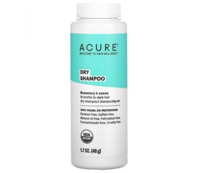 Acure, Dry Shampoo, Brunette to Dark Hair, Rosemary & Cocoa, 1.7 oz (58 g)